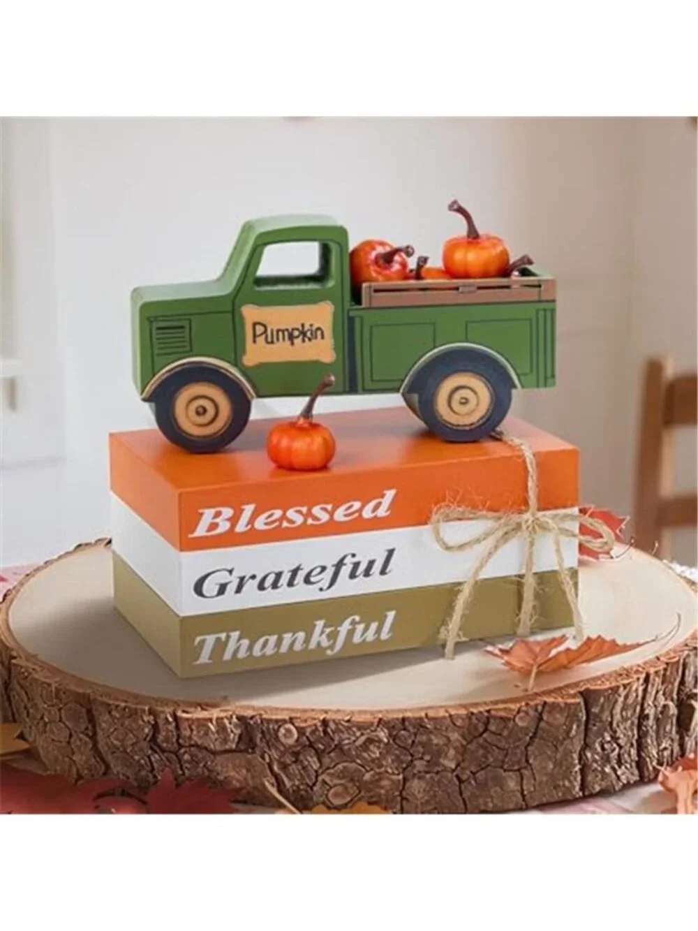 Fall Decor for Home, 9 Pcs Wooden Fall Table Decor with 3 Books 3D